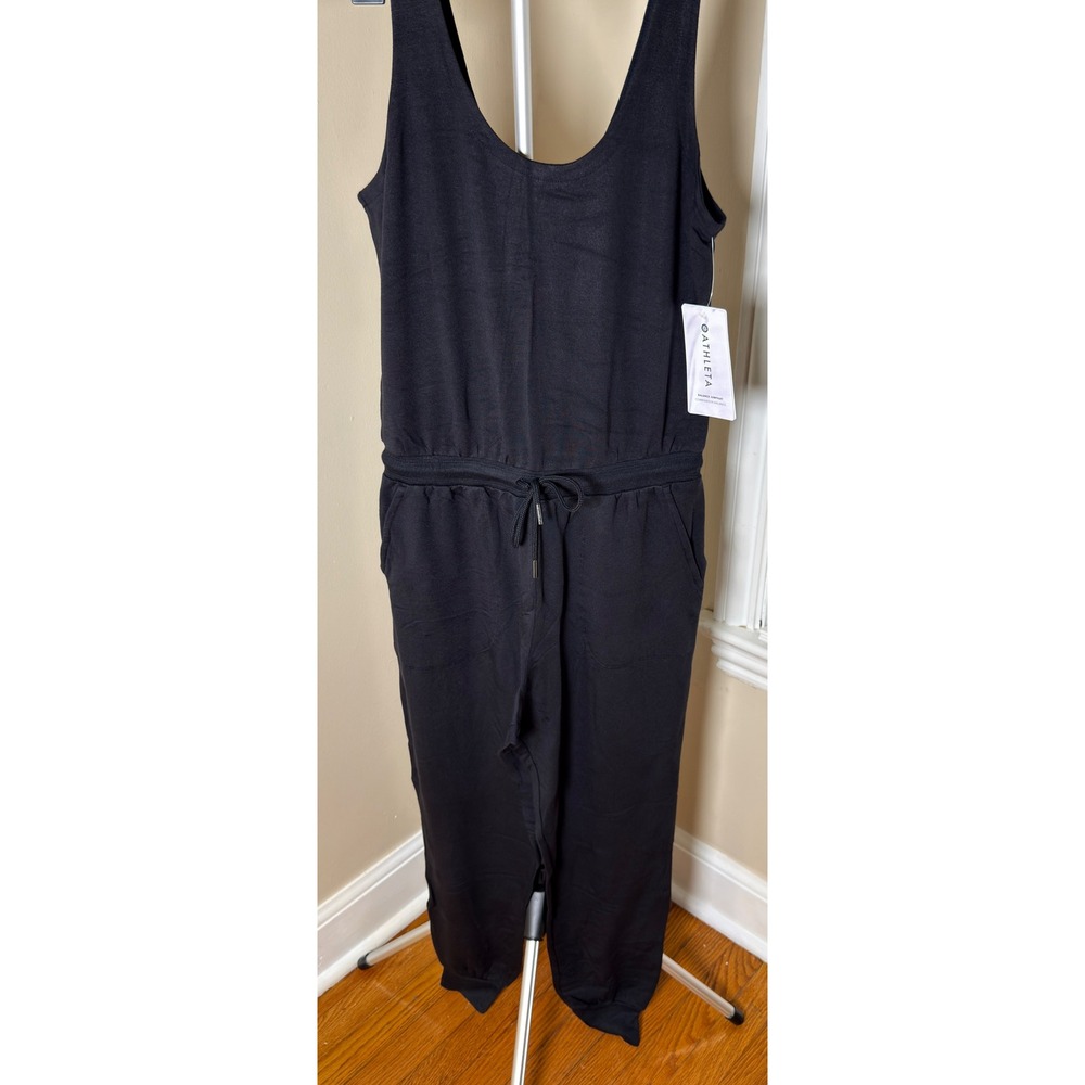 Athleta Balance Jumpsuit Black Sleeveless Drawstring Jogger Pocket 988523 Small